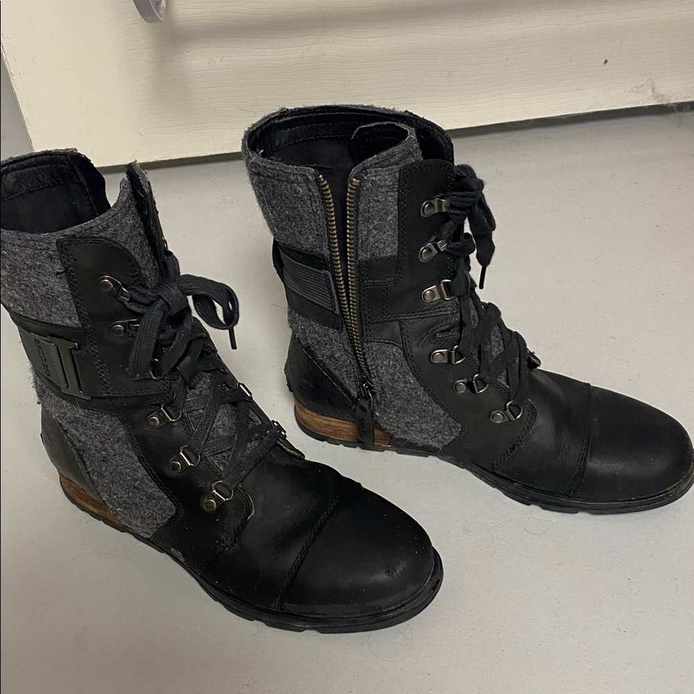 Sorel Black and Gray Combat Boots